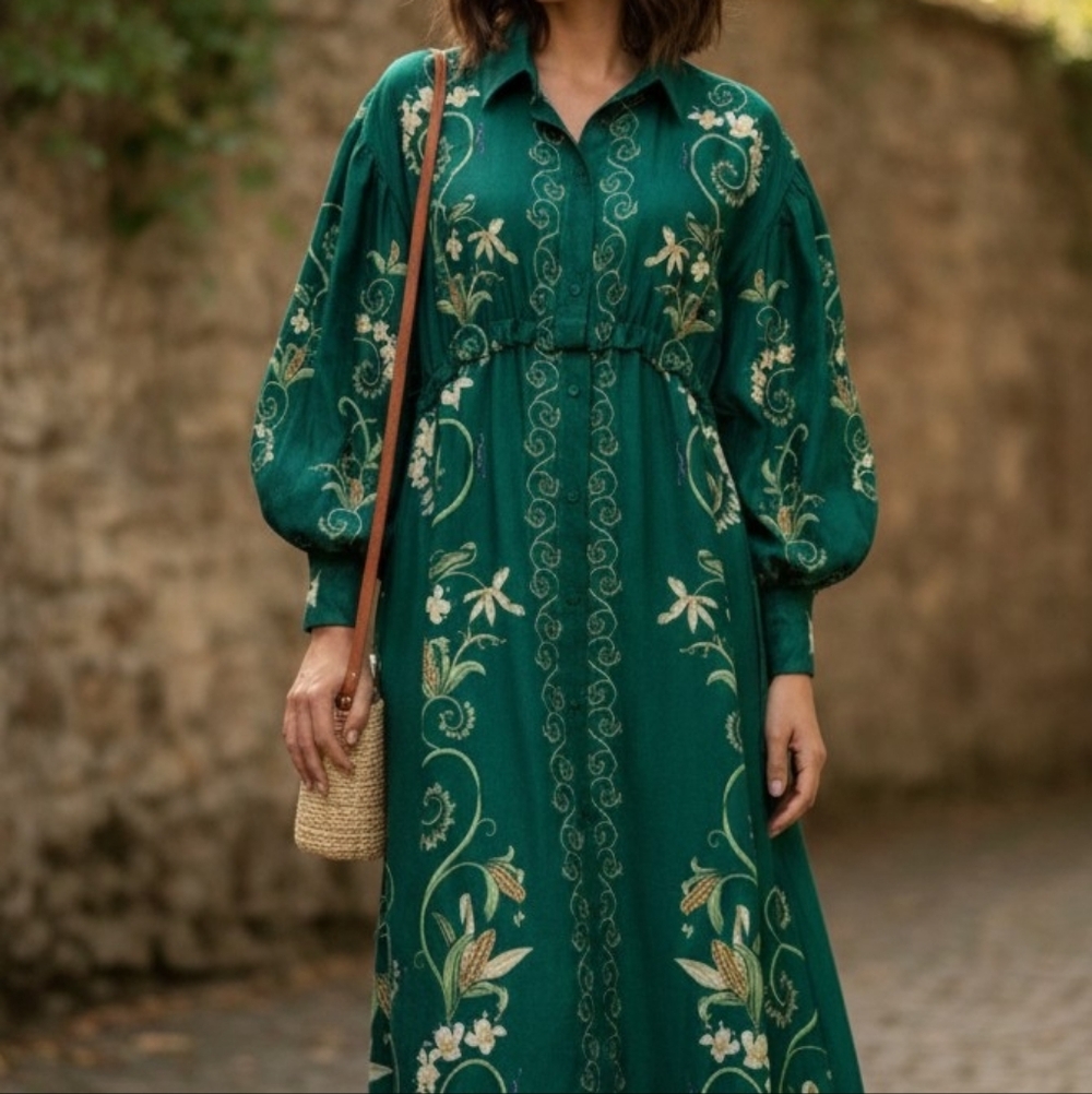 Agua By Agua Bendita Elegant Green Floral Maxi Dress - Picture 2 of 5